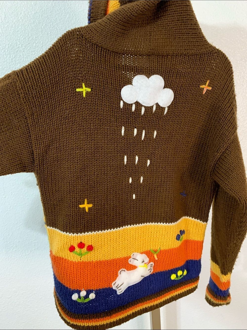 Handmade Brown Hooded Zip Sweater with Sunny Desert Scene- 5T - Picture 4 of 4